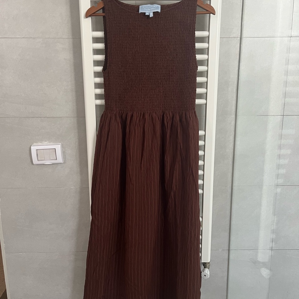 Hill House Chocolate Tonal Seersucker Nap Dress